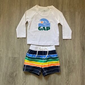Baby Gap 12-18 months Swimwear Set Rash Guard‎ Trunks Long Sleeve Beach Pool